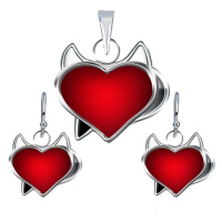 Set náušnic a přívěsku ze stříbra 925 - červené srdce čertík