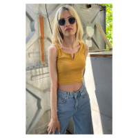 Madmext Mad Girls Front Detail Mustard Crop Top Mg362