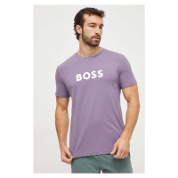 Bavlněné tričko BOSS fialová barva, s potiskem