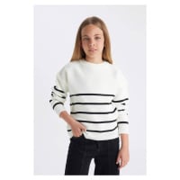 DEFACTO Girl Ecru Striped Crew Neck Knitwear School Sweater