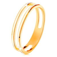 Prsten ve žlutém zlatě 585, dva úzké kroužky zdobené bílou glazurou