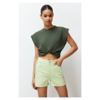 Trendyol Water Green Folded High Waist Denim Shorts