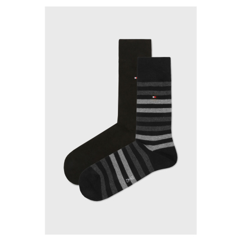 2 PACK černých ponožek Duo Stripe 39-42 Tommy Hilfiger