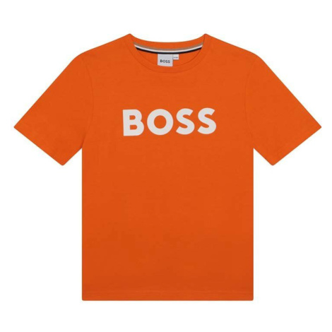 Dětské bavlněné tričko BOSS oranžová barva, s potiskem Hugo Boss