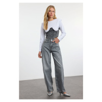 Trendyol Grey High Waist Barrel Baggy Jeans