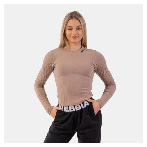 Dámské tričko Ribbed Long Sleeve Top Organic Cotton Brown - NEBBIA