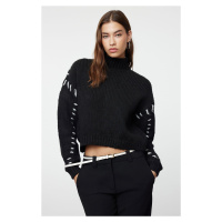 Trendyol Black Soft Textured Yarn Detailed Crop Knit Sweater