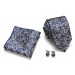Luxusní Kravata modrá Flower | Manžetové knoflíčky | Kapesníček Modrá