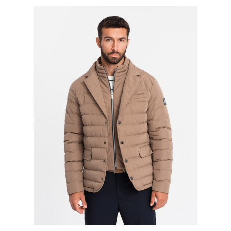 Ombre Men's quilted jacket with jacket cut - beige