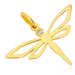 Přívěsek ze žlutého zlata 585 - lesklá vážka s vyřezávanými křídly, zirkon