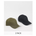ASOS DESIGN 2 pack baseball cap in black and khaki cotton-Multi