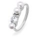 Troli Elegantní ocelový prsten se zirkonem a perlami VEDR0341S