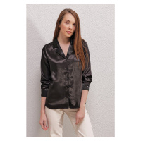 Bigdart 20140 Double Breasted Collar Satin Shirt - Black