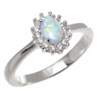 Stříbrný prsten s bílým opálem a čirými zirkony 61502F
