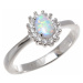 Stříbrný prsten s bílým opálem a čirými zirkony 61502F