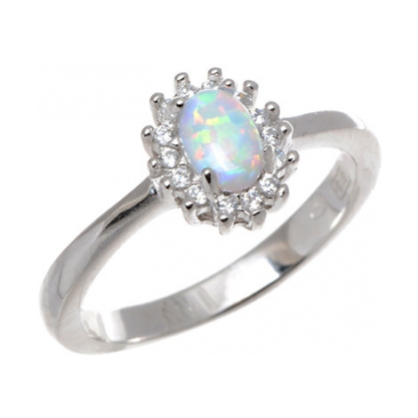 Stříbrný prsten s bílým opálem a čirými zirkony 61502F Silver style