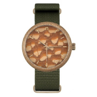 Zelené dřevěné hodinky s textilním řemínkem pro pány