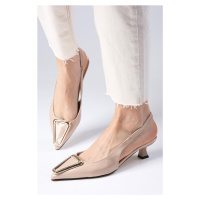 Mio Gusto Milena Nude Patent Leather Metal Buckle Accessory Mini Heel Women's Shoes