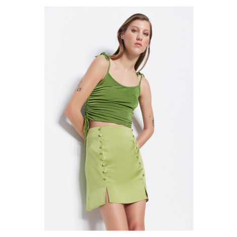 Trendyol Green Mini Satin Fabric Skirt With Button And Slit Detail