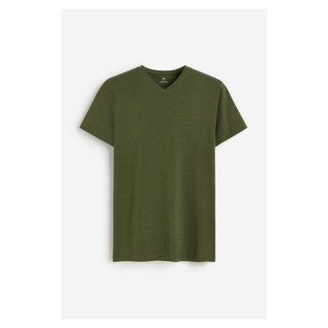 H & M - Tričko's výstřihem do V Slim Fit - zelená H&M