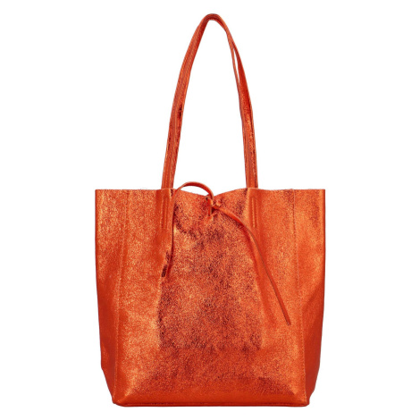 Luxusní dámská kožená kabelka přes rameno Diggian, oranžová Delami Vera Pelle