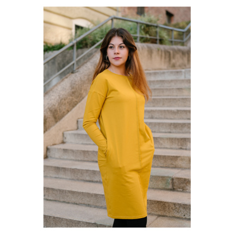 Šaty Lena žluté s dlouhým rukávem z biobavlny