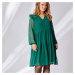 Blancheporte Jednobarevné volánové šaty smaragdová