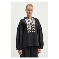 Lněná halenka By Malene Birger CADMUS černá barva, s aplikací, Q70967009