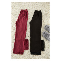 Trendyol Black-Burgundy 2-Pack Lace Detailed Viscose Woven Pajama Bottoms