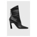 Kožené kotníkové boty Emporio Armani dámské, černá barva, na podpatku