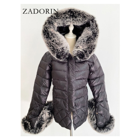 Péřová zimní bunda prošívaná s kožešinovými manžety a límcem A.Zado.Rin