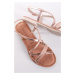 Růžovozlaté kožené nízké sandály 1-28139