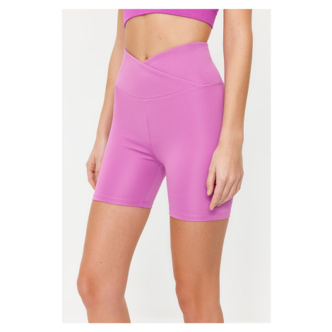 Trendyol Pastel Lavender Compression Double Breasted Waist Detailed Knitted Sports Shorts Leggin