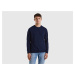 Benetton, Dark Blue Crew Neck Sweater In Pure Merino Wool