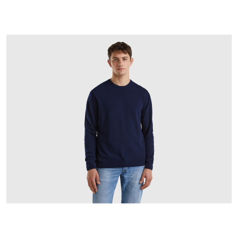 Benetton, Dark Blue Crew Neck Sweater In Pure Merino Wool United Colors of Benetton