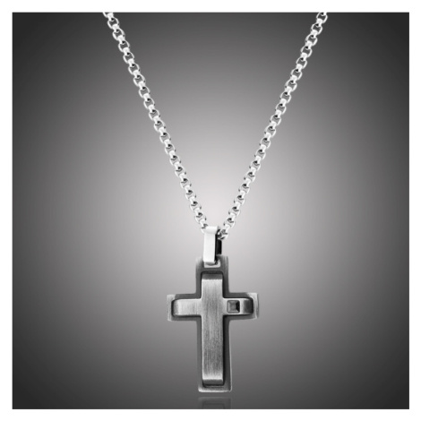 Manoki Pánský ocelový náhrdelník Yves s černým zirkonem - kříž WA482 Černá 65 cm
