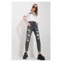 Trend Alaçatı Stili Women's Anthracite Washed Tumbled Mom Jeans