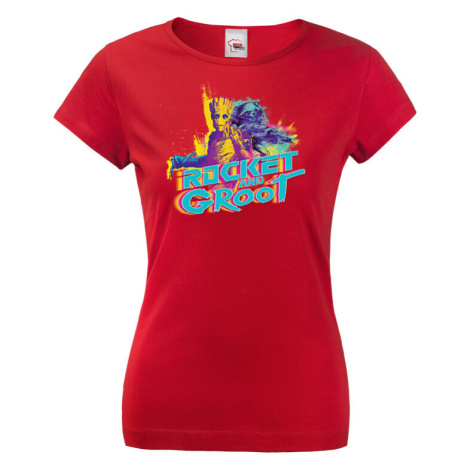 Dámské tričko s potiskem Groot a Rocket  - ideální dárek pro fanoušky Marvel BezvaTriko