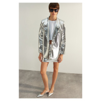 Trendyol Silver Premium Glossy Woven Blazer Jacket