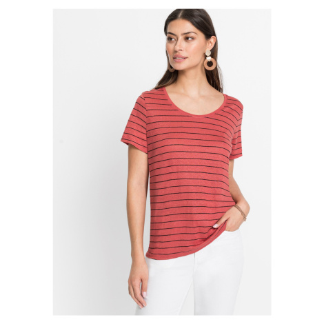 Bonprix BODYFLIRT lněné tričko s proužky Barva: Růžová, Mezinárodní