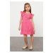 Trendyol Fuchsia Girl's Heart Patterned Ruffle Detailed Knitted Dress