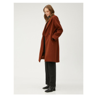 Koton Long Cashmere Coat Dvouřadý Dvojitý Knoflíky S Kapsami