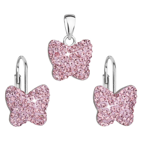 Evolution Group Sada šperků s krystaly Preciosa náušnice a přívěsek růžový motýl 39144.3 lt.rose