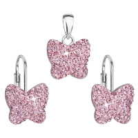 Evolution Group Sada šperků s krystaly Preciosa náušnice a přívěsek růžový motýl 39144.3 lt.rose
