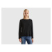 Benetton, Black Crew Neck Sweater In Cashmere And Wool Blend