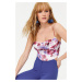 Trendyol Multicolored Floral Patterned Corset Detailed Tulle Blouse