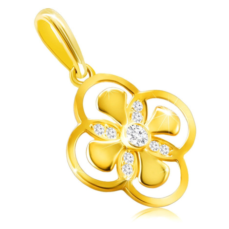 Přívěsek z 9K zlata - květ s kombinovanými okvětními lístky, zirkon v objímce Šperky eshop