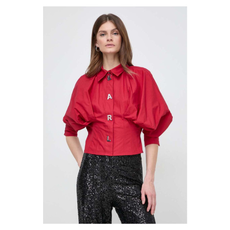Bavlněná košile Karl Lagerfeld červená barva, relaxed, s klasickým límcem