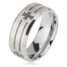 Matný ocelový prsten - stříbrná obroučka na prst, potisk pásů a kříže