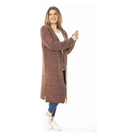 Šans dámský vícebarevný dlouhý pletený svetr s rozparkem ve velikosti Plus Size Şans